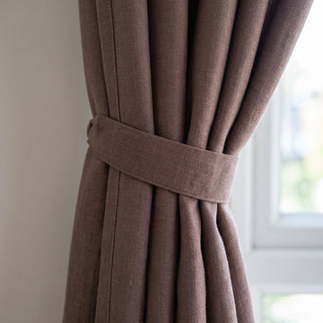 Dusty Mauve Pure Linen Herringbone Curtains, Custom Blackout Drapes, Cotton Lined Privacy Panels, Single or Pair — image 1