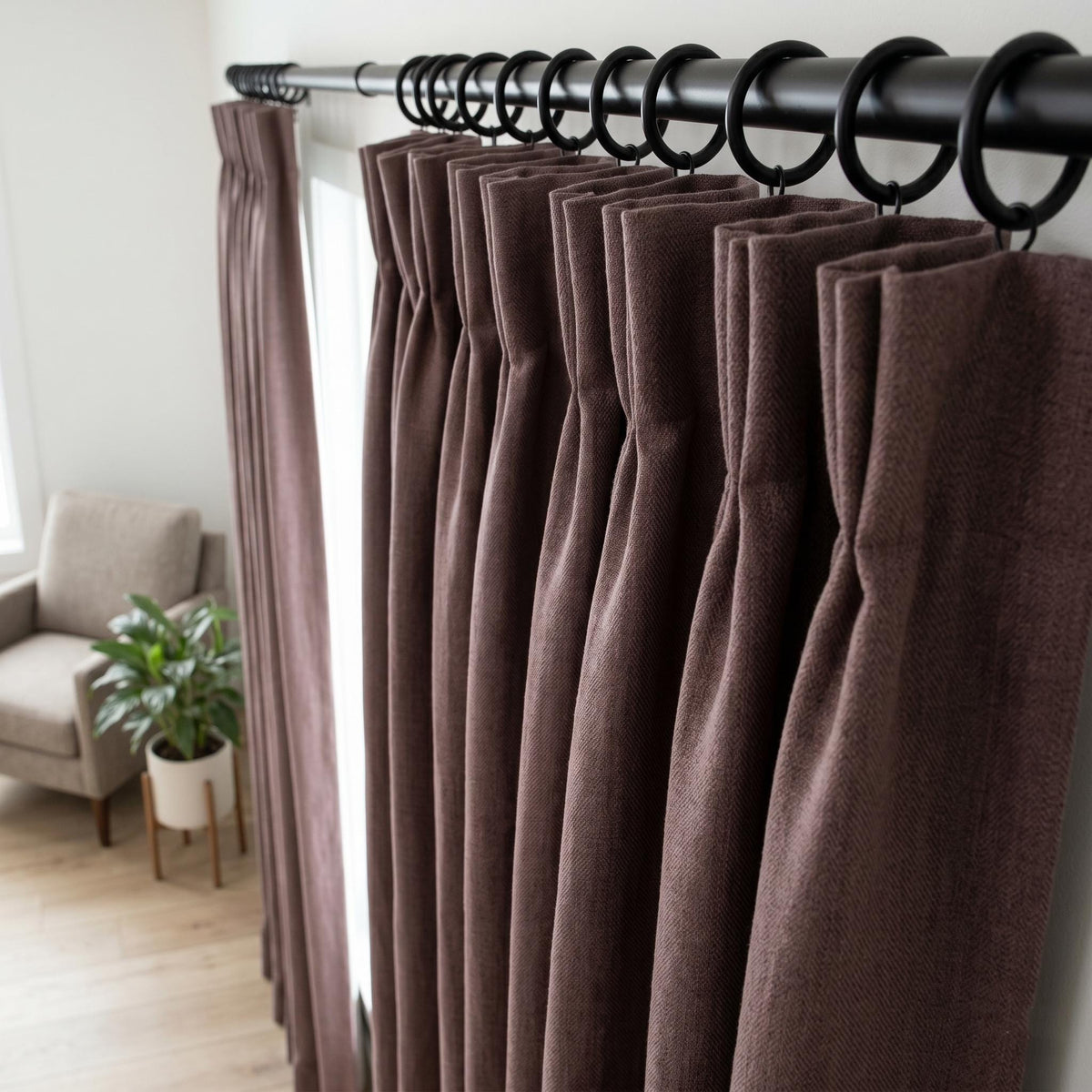 Dusty Mauve Pure Linen Herringbone Curtains, Custom Blackout Drapes, Cotton Lined Privacy Panels, Single or Pair — image 4