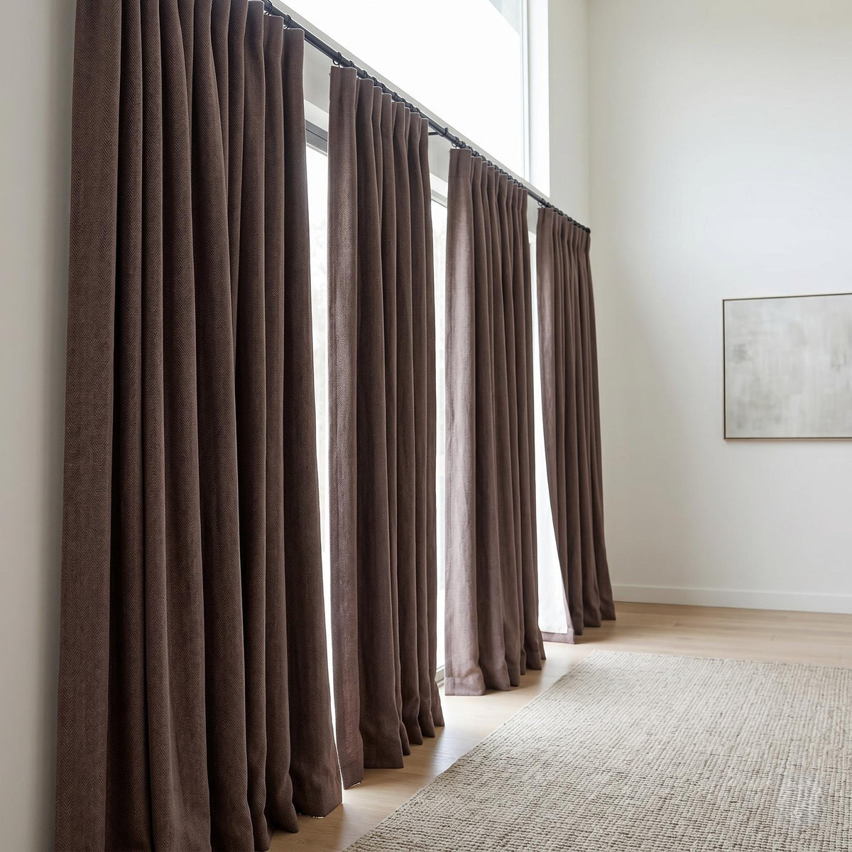 Dusty Mauve Pure Linen Herringbone Curtains, Custom Blackout Drapes, Cotton Lined Privacy Panels, Single or Pair — image 7