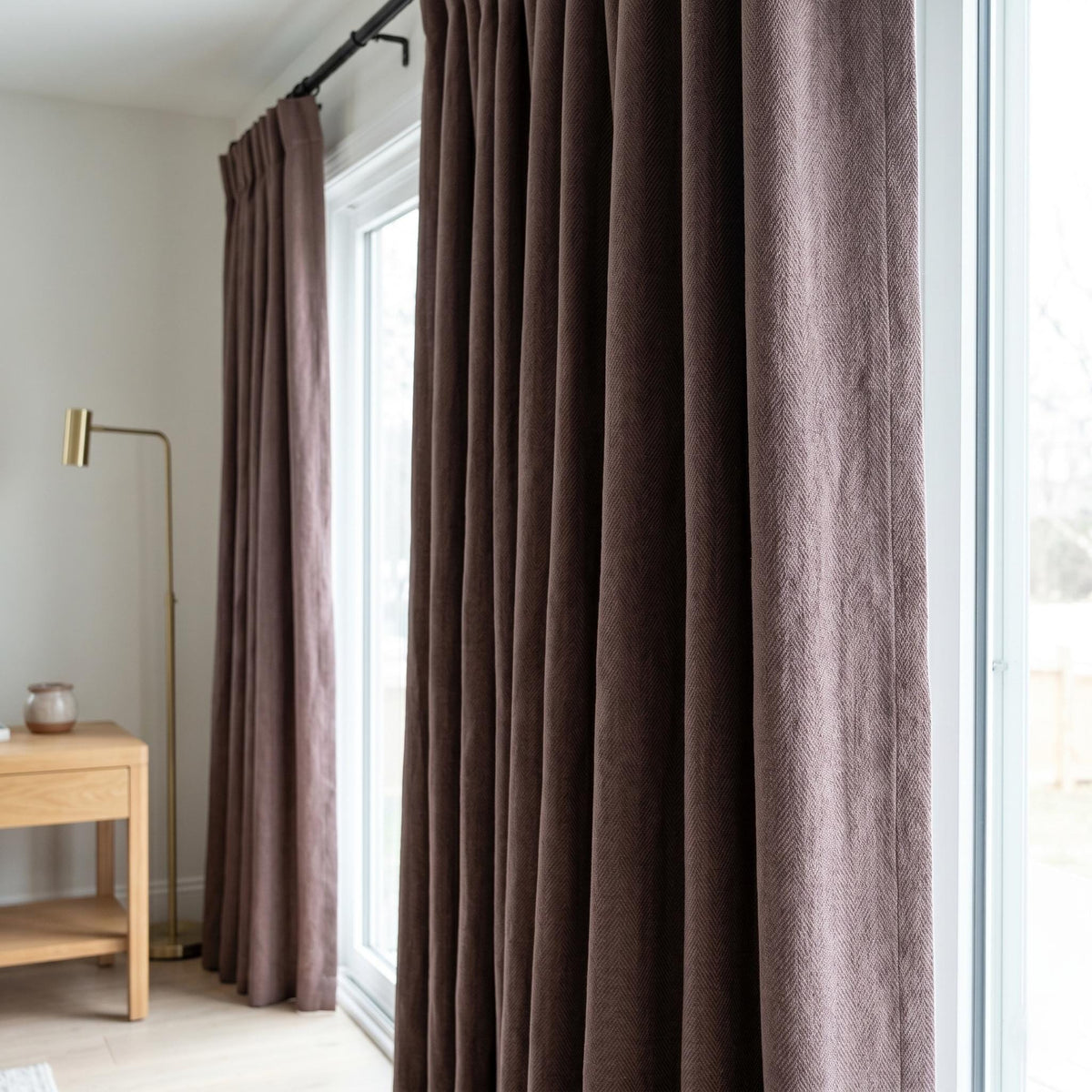 Dusty Mauve Pure Linen Herringbone Curtains, Custom Blackout Drapes, Cotton Lined Privacy Panels, Single or Pair — image 6