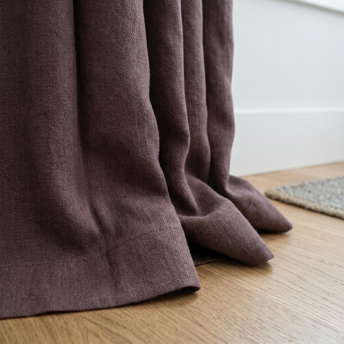 Dusty Mauve Pure Linen Herringbone Curtains, Custom Blackout Drapes, Cotton Lined Privacy Panels, Single or Pair — image 3