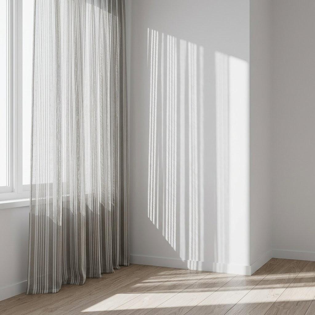 Light Grey Linen Sheer Curtains, White Embroidered Stripe Drapes, Custom Neutral Privacy Window Panels — image 4