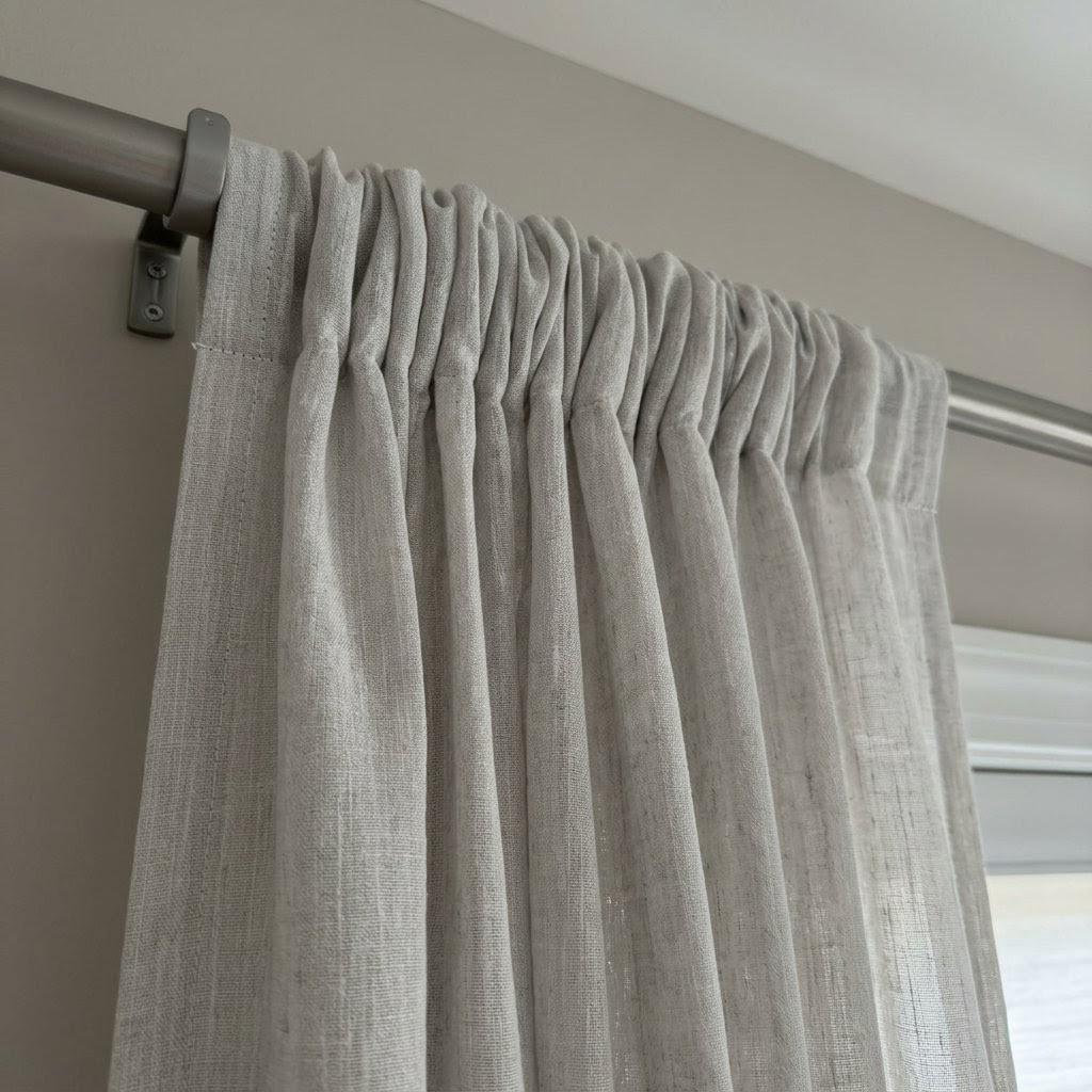 Light Grey Linen Sheer Curtains, Textured Pure Linen Drapes, Custom Privacy Window Panels for Rod or Track — image 3