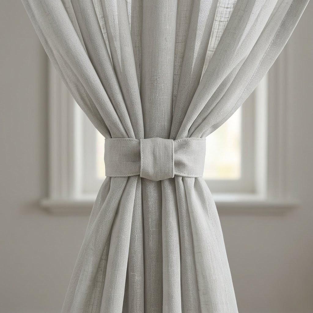 Light Grey Linen Sheer Curtains, Textured Pure Linen Drapes, Custom Privacy Window Panels for Rod or Track — image 1