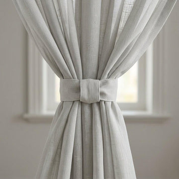 Light Grey Linen Sheer Curtains, Textured Pure Linen Drapes, Custom Privacy Window Panels for Rod or Track — image 1