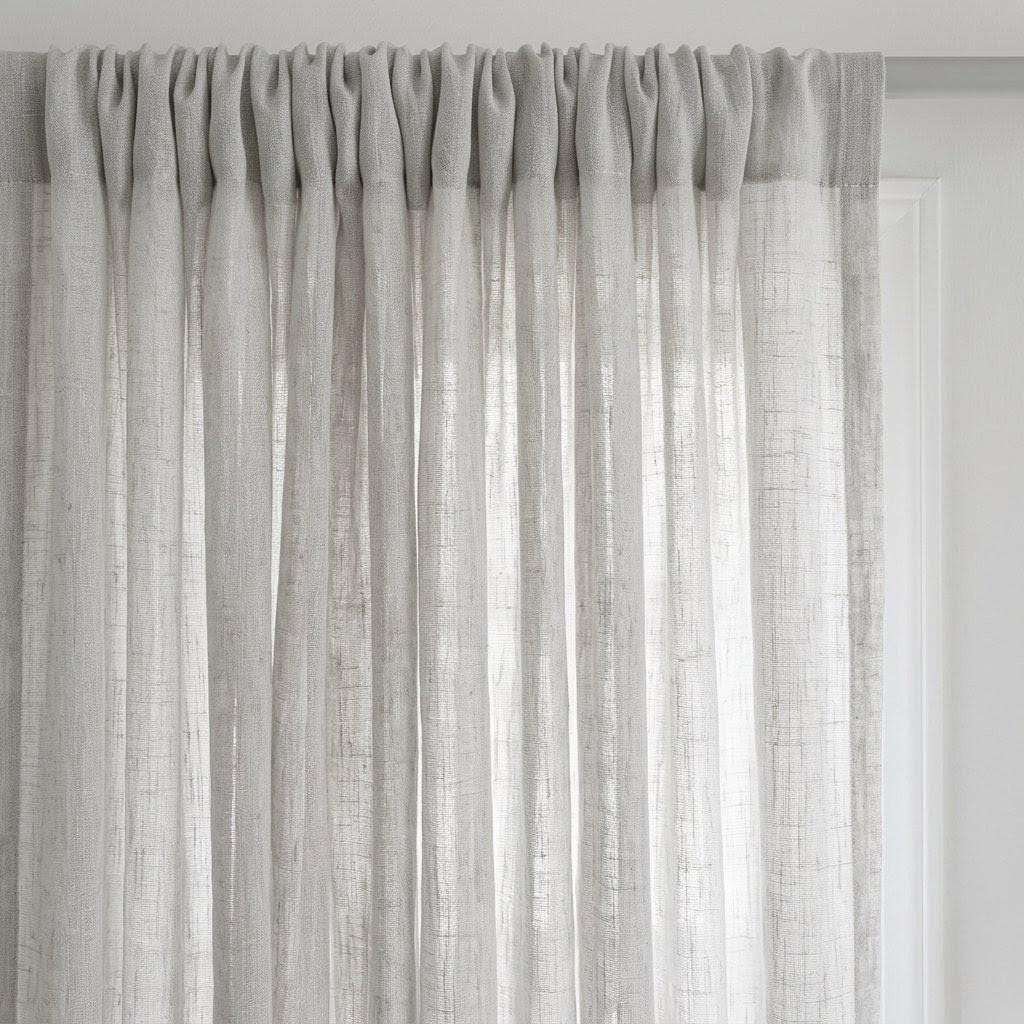 Light Grey Linen Sheer Curtains, Textured Pure Linen Drapes, Custom Privacy Window Panels for Rod or Track — image 8