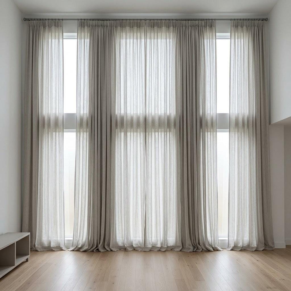 Light Grey Linen Sheer Curtains, Textured Pure Linen Drapes, Custom Privacy Window Panels for Rod or Track — image 6
