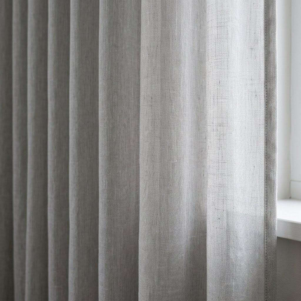 Light Grey Linen Sheer Curtains, Textured Pure Linen Drapes, Custom Privacy Window Panels for Rod or Track — image 2