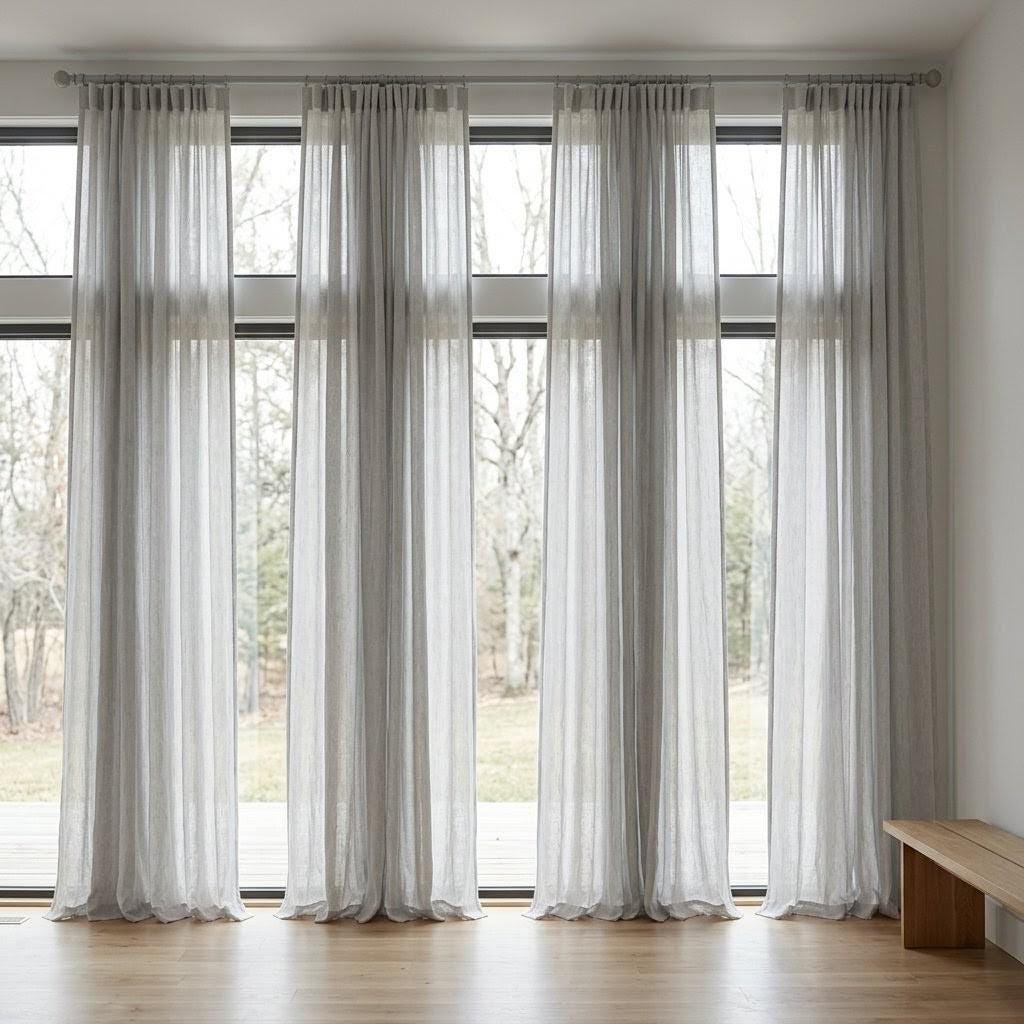 Light Grey Linen Sheer Curtains, Textured Pure Linen Drapes, Custom Privacy Window Panels for Rod or Track — image 4