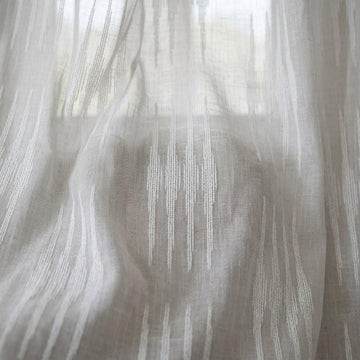 Light Grey Linen Sheer Curtains, White Embroidered Ikat Stripe Drapes, Custom Neutral Privacy Panels — image 1