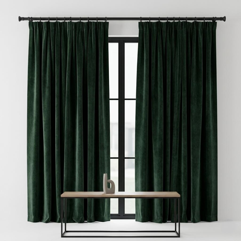 Forest Green Velvet Curtains, Heavy Luxury Drapes, Custom Blackout Window Panels for Living Room Bedroom — image 9