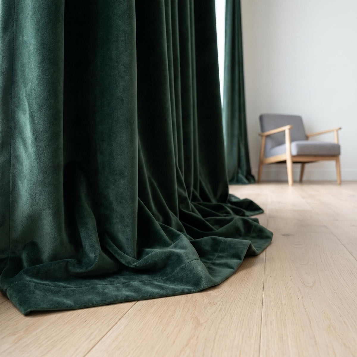 Forest Green Velvet Curtains, Heavy Luxury Drapes, Custom Blackout Window Panels for Living Room Bedroom — image 2