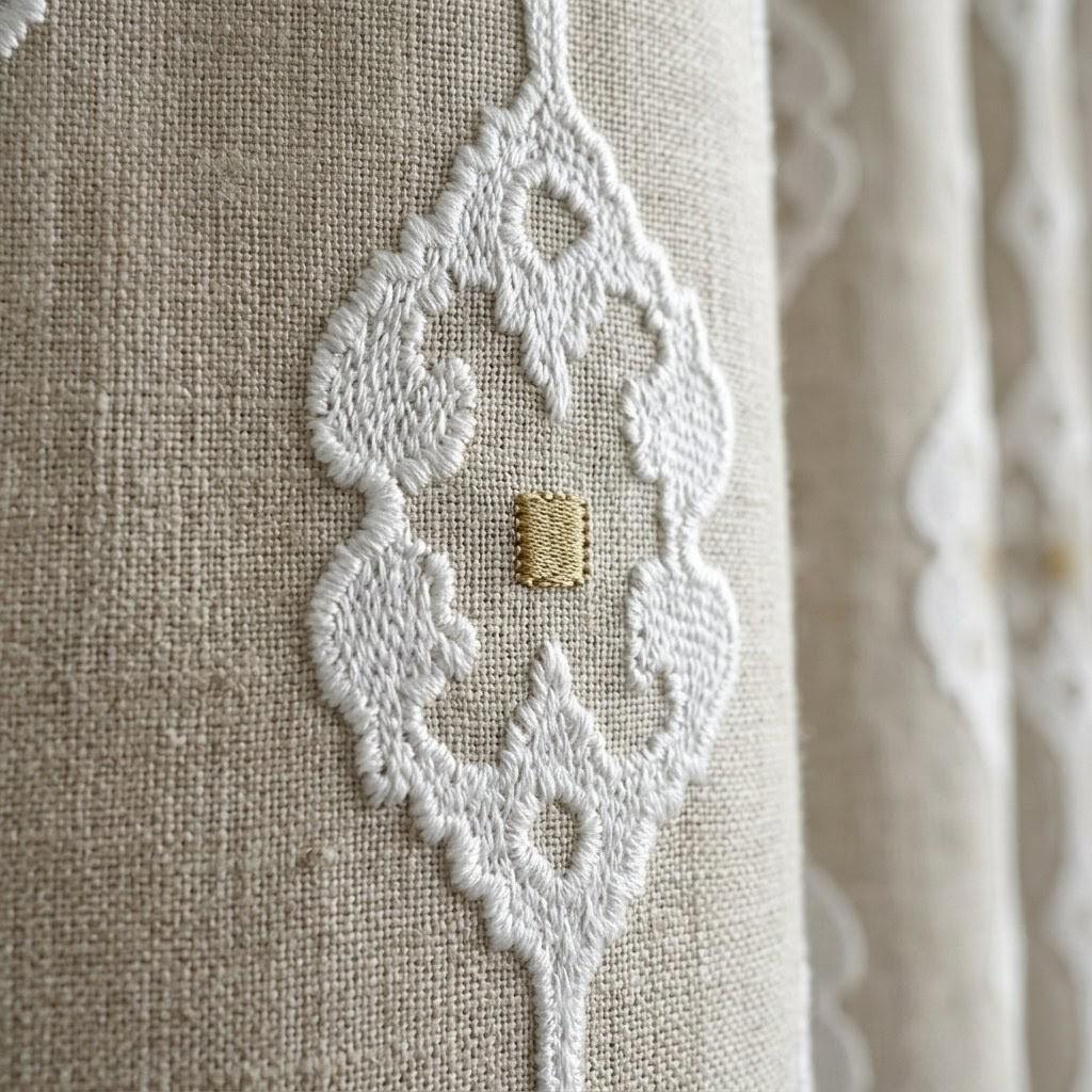 Natural Beige Linen Embroidered Curtains, Ivory Medallion Drapes, Custom Panels — image 7