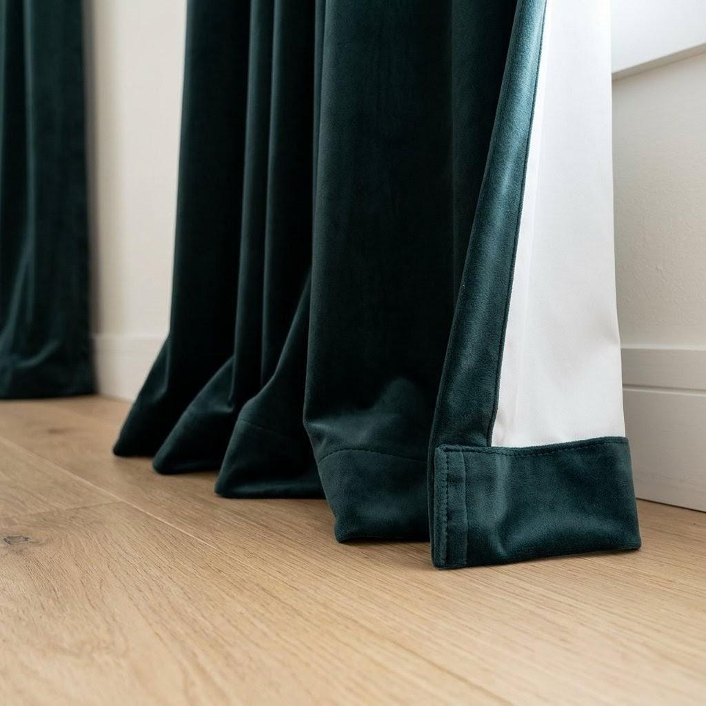 Dark Teal Blue Green Velvet Curtains, Heavy Luxury Drapes, Peacock Custom Blackout or Cotton Lined Window Panels — image 4