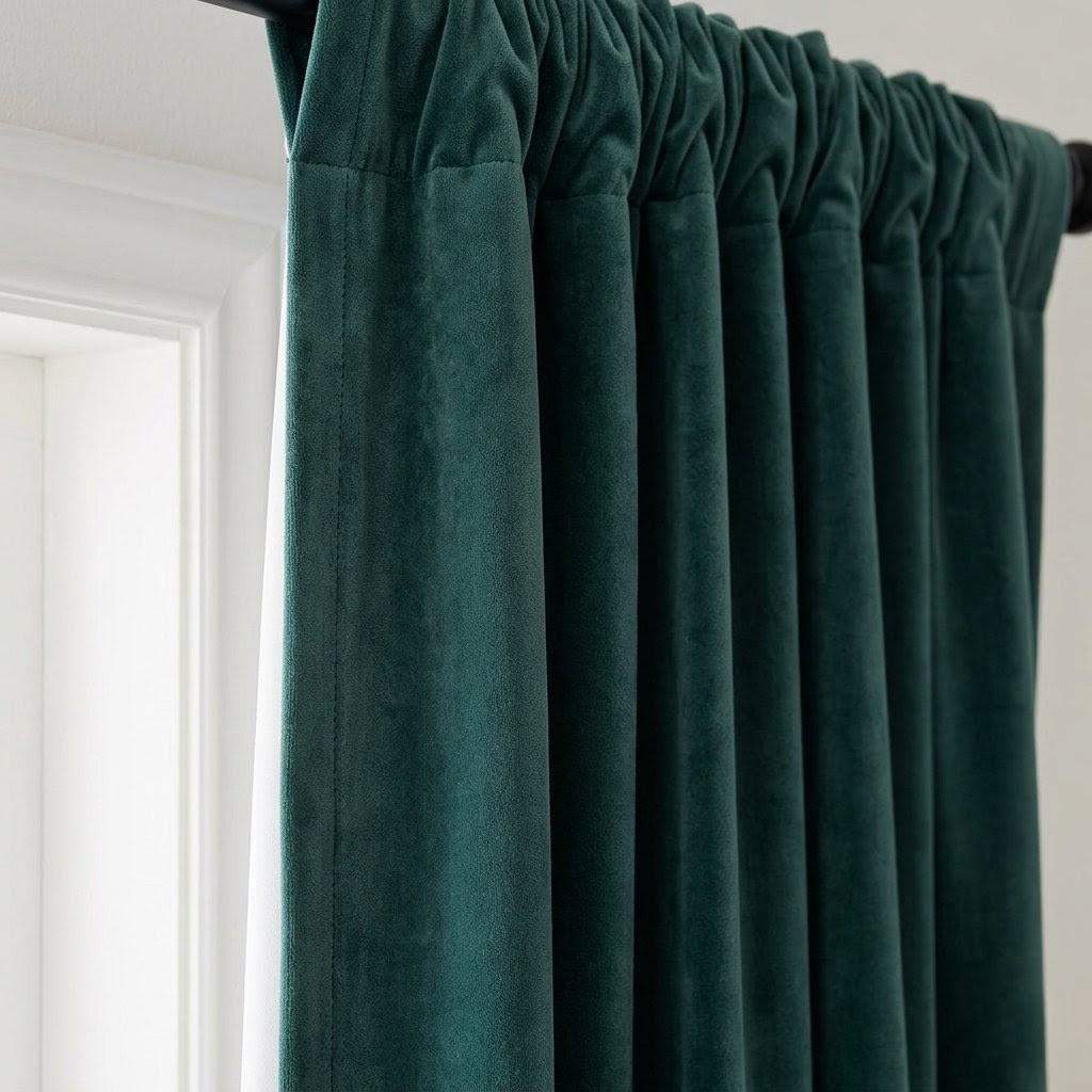 Dark Teal Blue Green Velvet Curtains, Heavy Luxury Drapes, Peacock Custom Blackout or Cotton Lined Window Panels — image 3