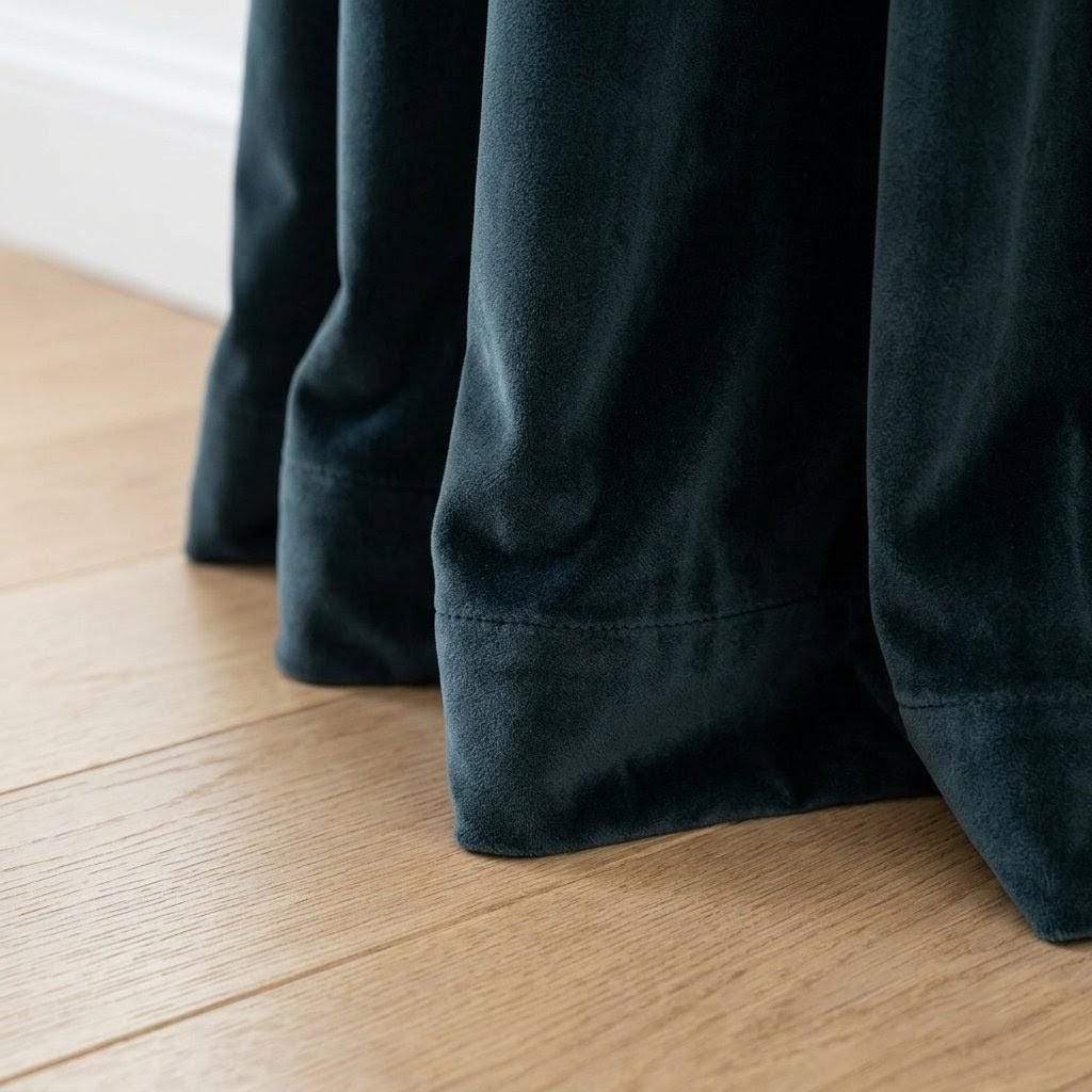 Dark Teal Blue Green Velvet Curtains, Heavy Luxury Drapes, Peacock Custom Blackout or Cotton Lined Window Panels — image 6
