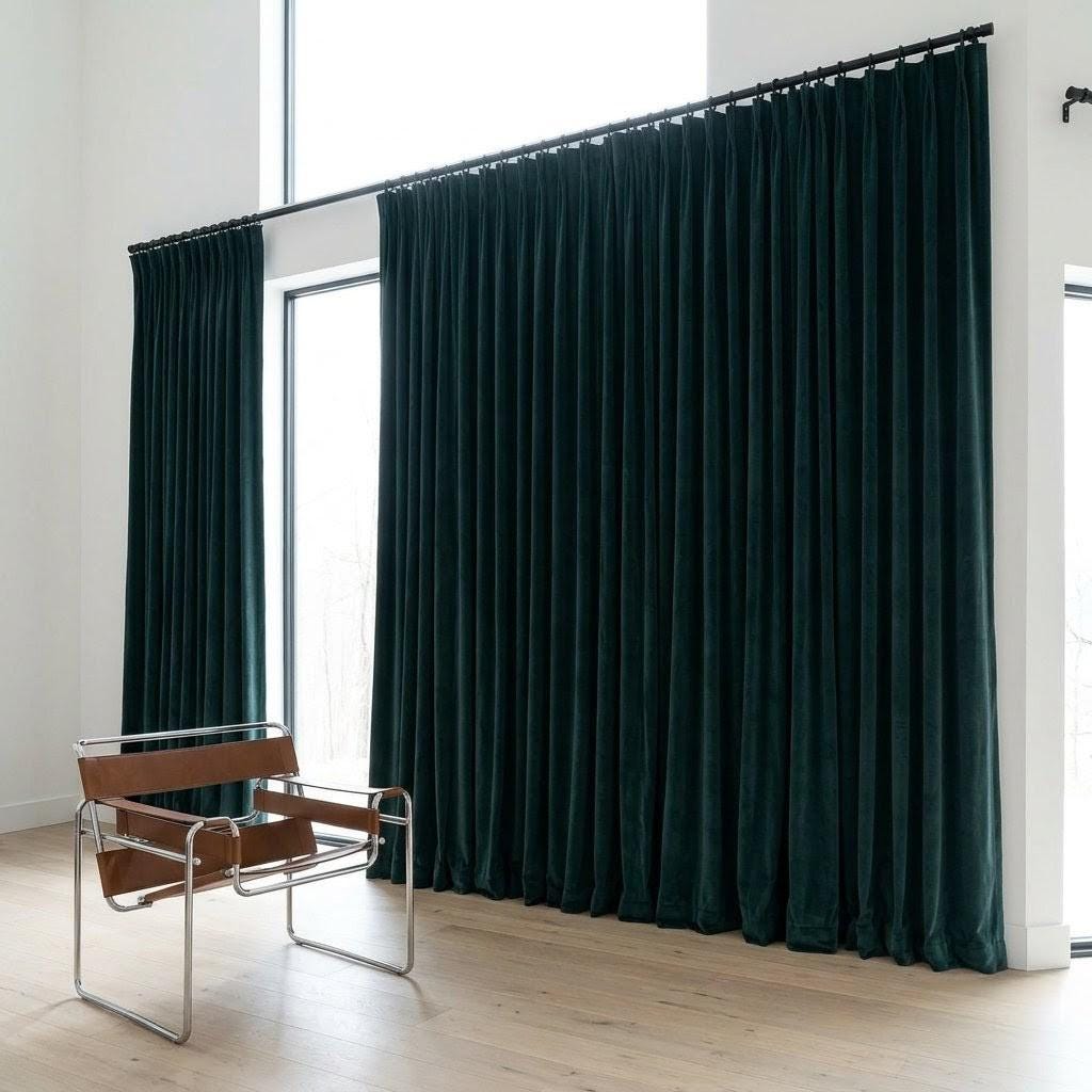 Dark Teal Blue Green Velvet Curtains, Heavy Luxury Drapes, Peacock Custom Blackout or Cotton Lined Window Panels — image 2