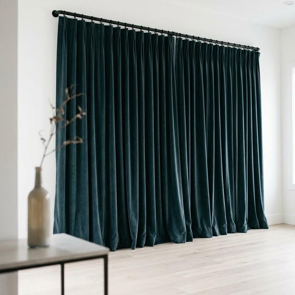 Dark Teal Blue Green Velvet Curtains, Heavy Luxury Drapes, Peacock Custom Blackout or Cotton Lined Window Panels — image 8