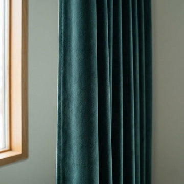Dark Teal Blue Green Velvet Curtains, Heavy Luxury Drapes, Peacock Custom Blackout or Cotton Lined Window Panels — image 1