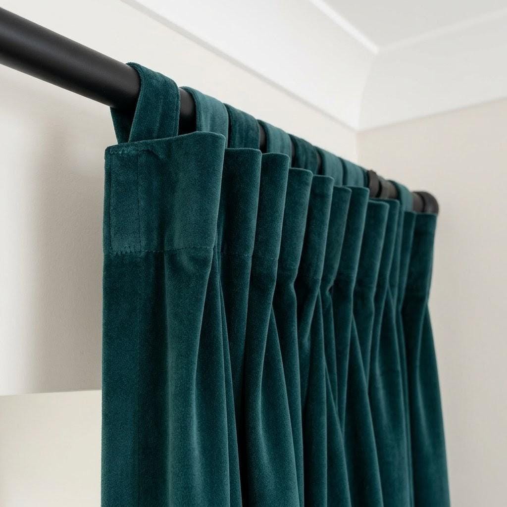 Dark Peacock Teal Velvet Curtains, Blue Green Heavy Drapes, Custom Blackout or Cotton Lined Window Panels — image 3