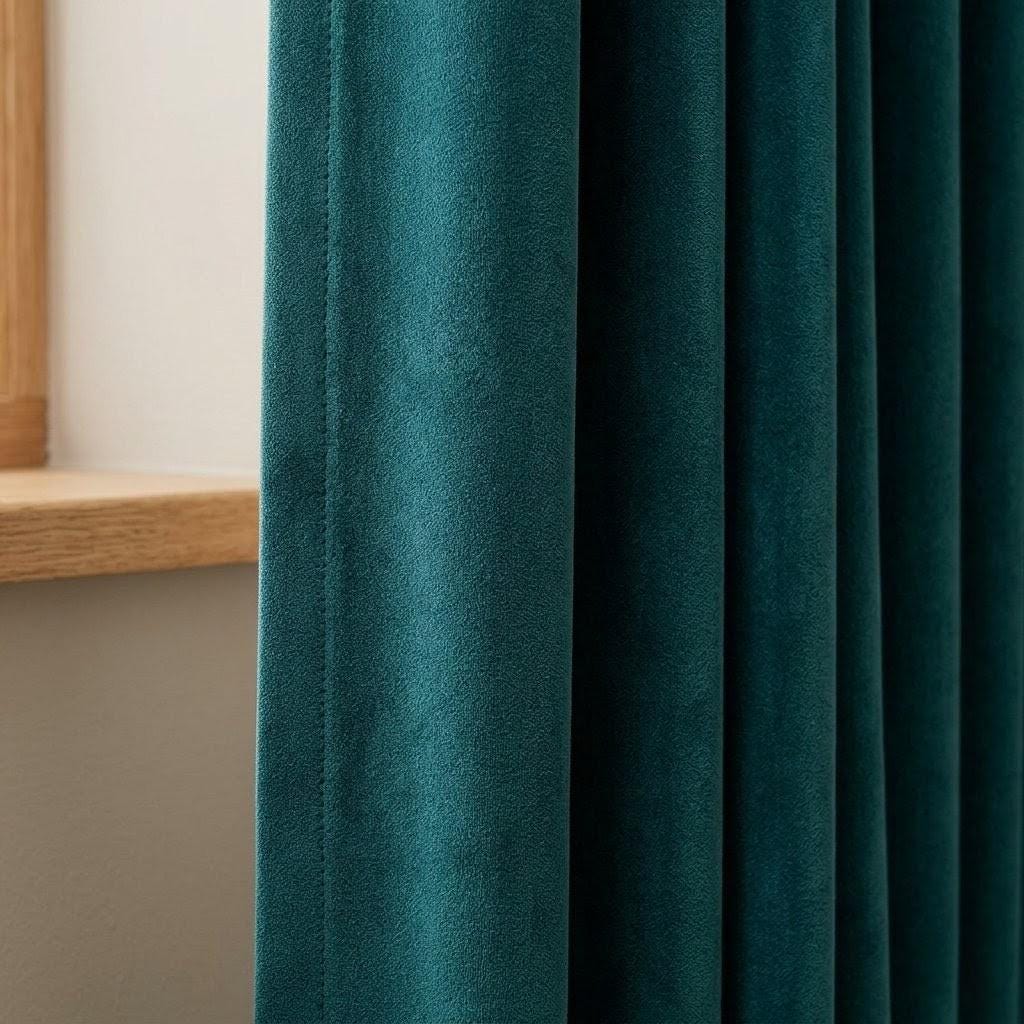 Dark Peacock Teal Velvet Curtains, Blue Green Heavy Drapes, Custom Blackout or Cotton Lined Window Panels — image 2