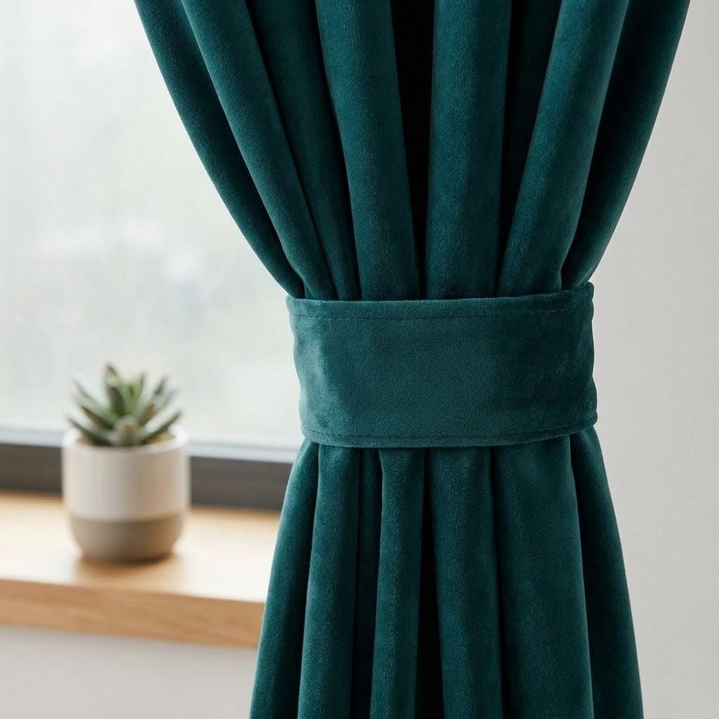 Dark Peacock Teal Velvet Curtains, Blue Green Heavy Drapes, Custom Blackout or Cotton Lined Window Panels — image 1
