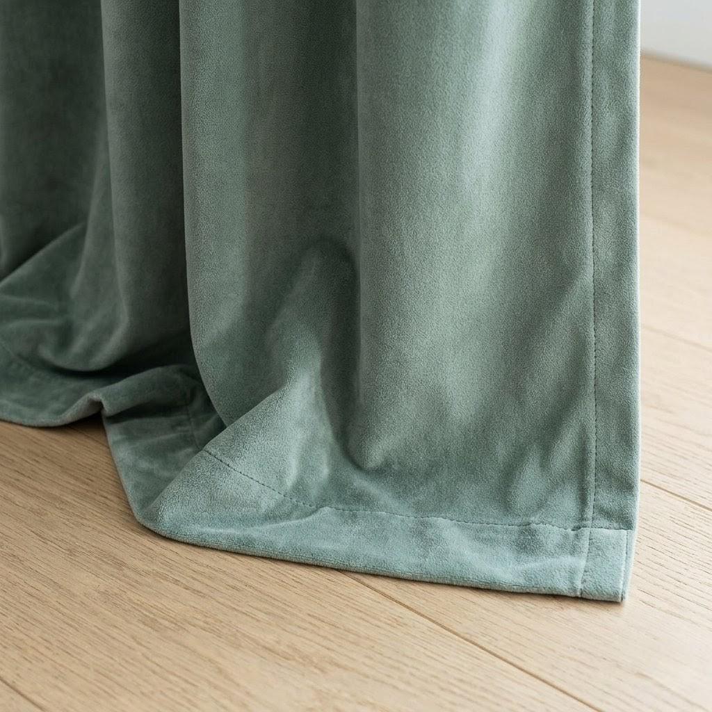 Sage Green Velvet Curtains, Heavy Luxury Drapes, Custom Blackout or Cotton Lined Window Panels, Pale Eucalyptus — image 4