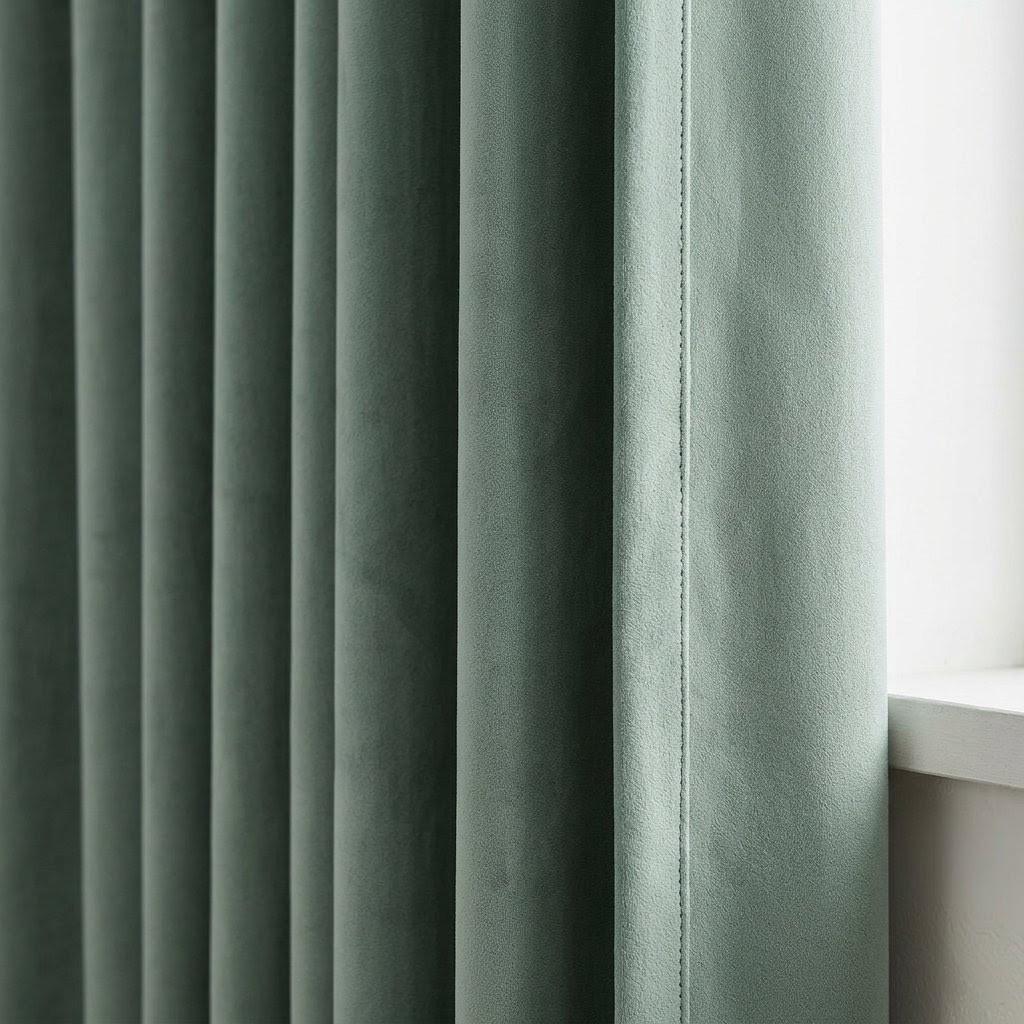 Sage Green Velvet Curtains, Heavy Luxury Drapes, Custom Blackout or Cotton Lined Window Panels, Pale Eucalyptus — image 1