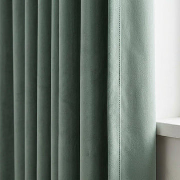 Sage Green Velvet Curtains, Heavy Luxury Drapes, Custom Blackout or Cotton Lined Window Panels, Pale Eucalyptus — image 1