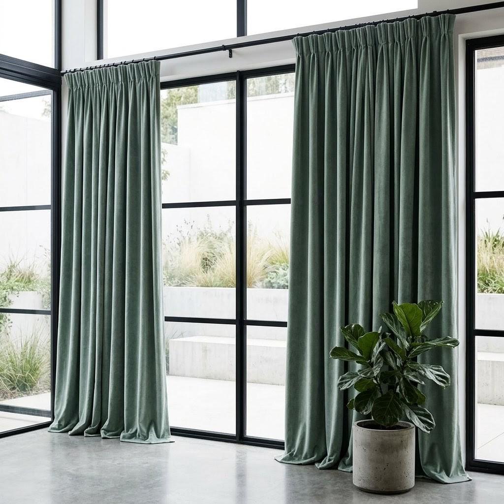 Sage Green Velvet Curtains, Heavy Luxury Drapes, Custom Blackout or Cotton Lined Window Panels, Pale Eucalyptus — image 7