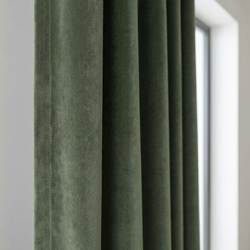 Olive Sage Green Velvet Curtains, Heavy Luxury Drapes, Custom Blackout or Cotton Lined Window Panels — image 1