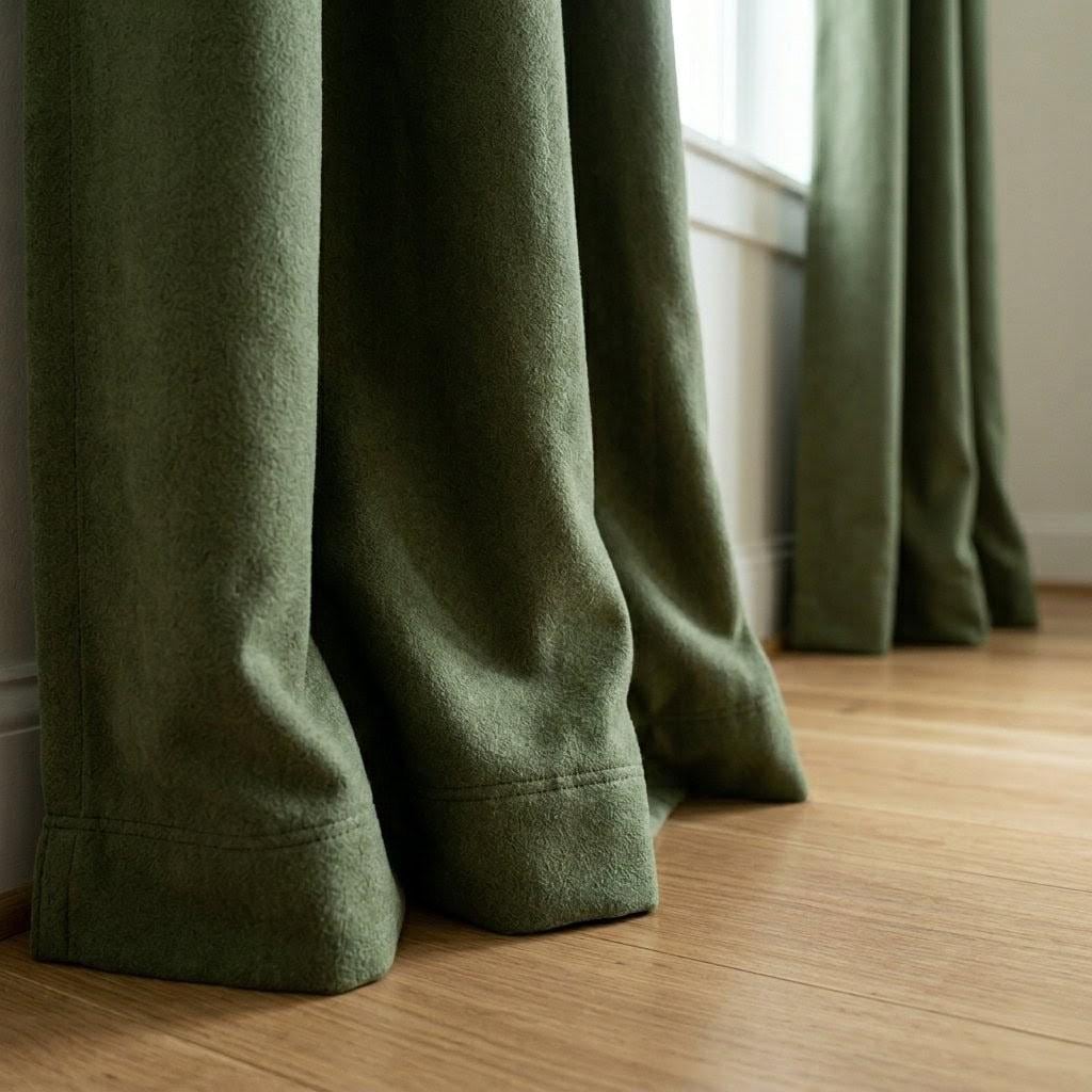 Olive Moss Green Velvet Curtains, Heavy Luxury Drapes, Custom Blackout or Cotton Lined Window Panels — image 8
