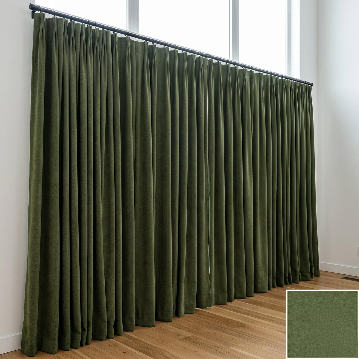 Olive Moss Green Velvet Curtains, Heavy Luxury Drapes, Custom Blackout or Cotton Lined Window Panels — image 3