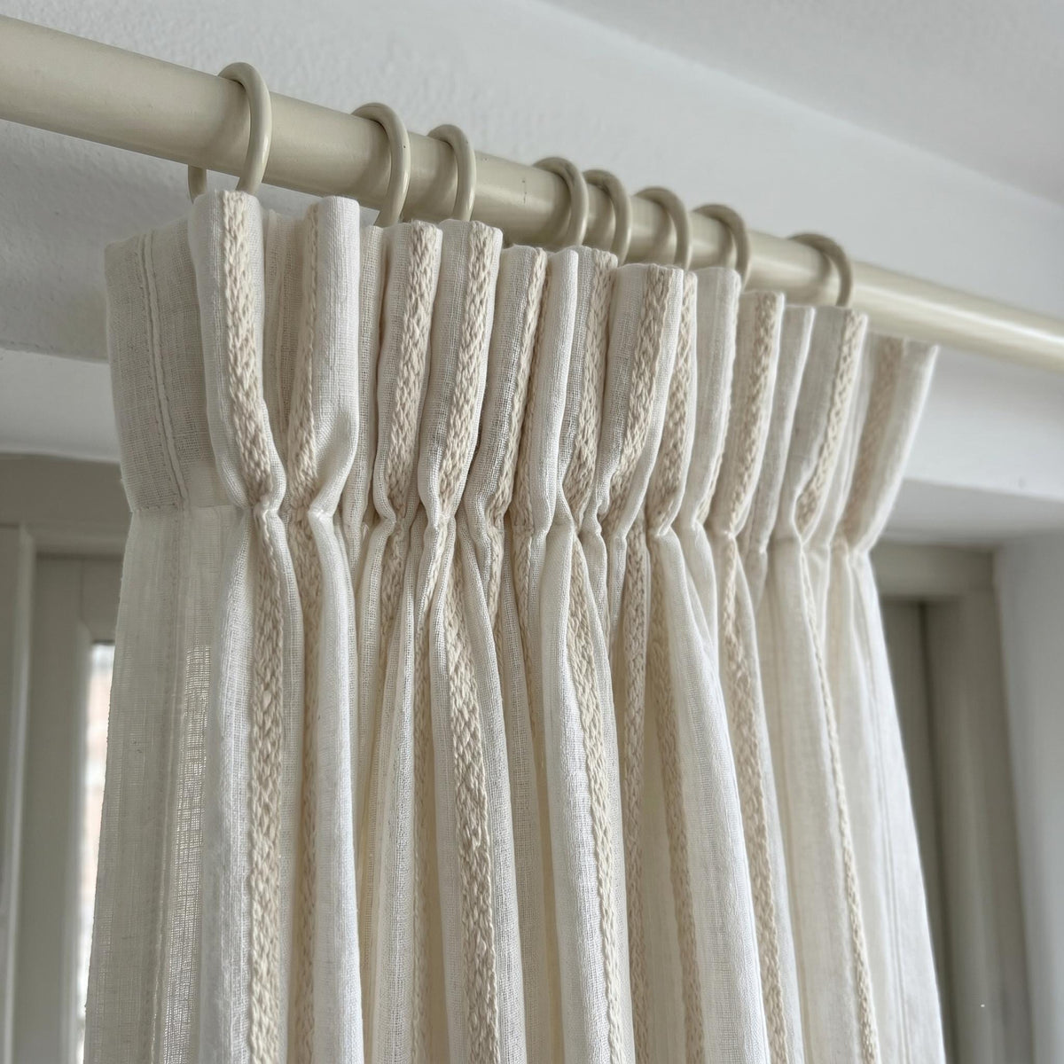 Ivory Linen Sheer Curtains, Cream Embroidered Stripes, Custom Privacy Drapes — image 10