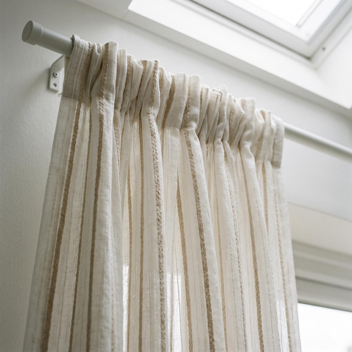 Ivory Linen Sheer Curtains, Cream Embroidered Stripes, Custom Privacy Drapes — image 3