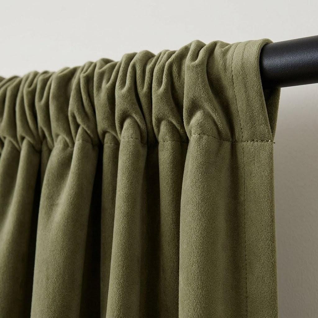 Khaki Olive Green Velvet Curtains, Heavy Luxury Drapes, Custom Blackout or Cotton Lined Window Panels — image 4