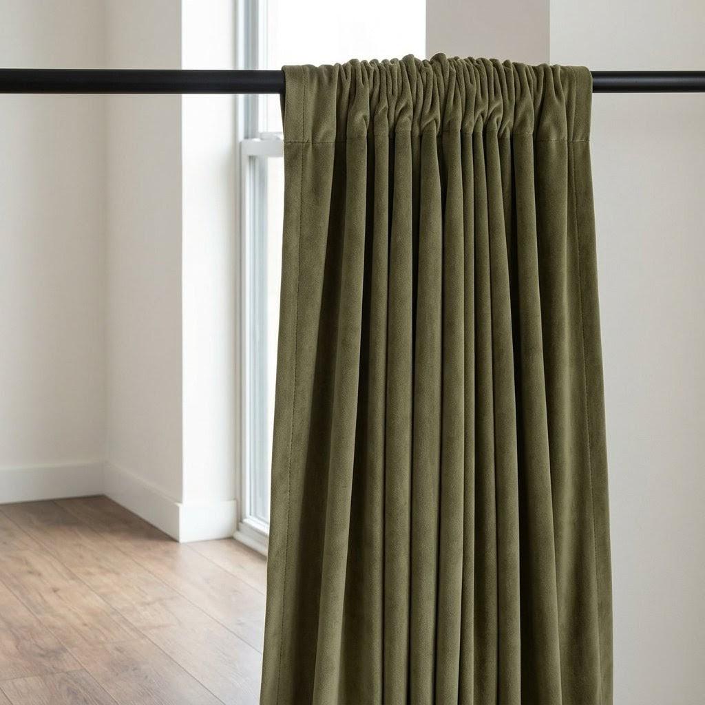 Khaki Olive Green Velvet Curtains, Heavy Luxury Drapes, Custom Blackout or Cotton Lined Window Panels — image 7