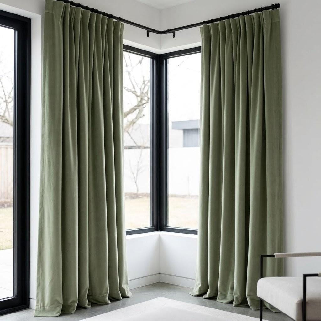 Pale Sage Green Velvet Curtains, Heavy Luxury Drapes, Custom Blackout or Cotton Lined Window Panels, Soft Pistachio — image 1