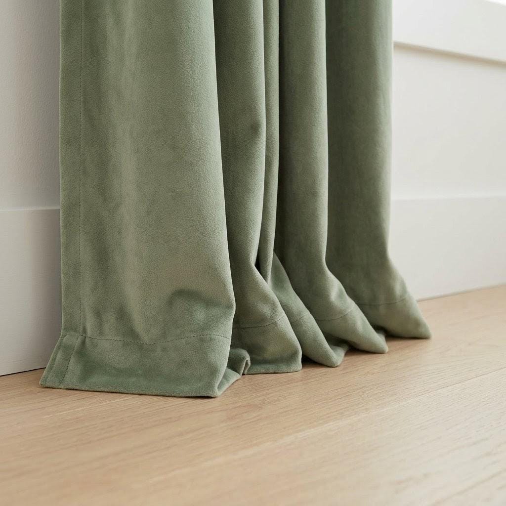 Pale Sage Green Velvet Curtains, Heavy Luxury Drapes, Custom Blackout or Cotton Lined Window Panels, Soft Pistachio — image 4