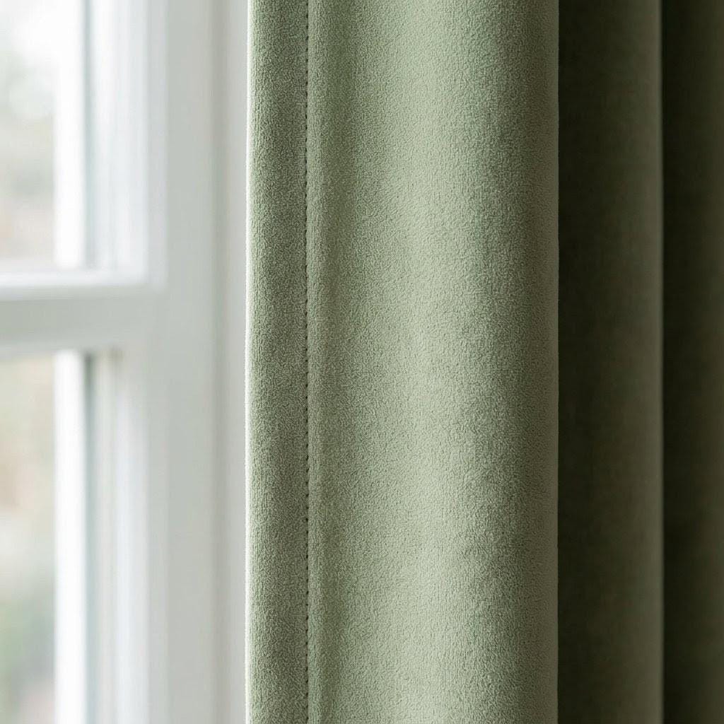 Pale Sage Green Velvet Curtains, Heavy Luxury Drapes, Custom Blackout or Cotton Lined Window Panels, Soft Pistachio — image 3