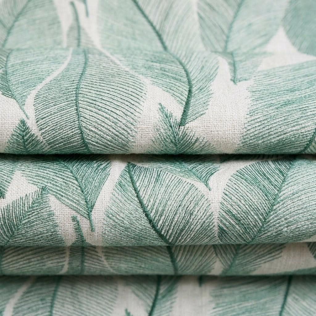 Teal Leaf Embroidered Linen Roman Shade, Custom Botanical Window Blind (Blackout Option) — image 7
