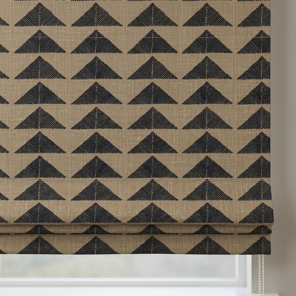 Black Beige Tribal Linen Roman Shade, Boho Geometric Corded Roman Blind, Custom Blackout Window Shade, Southwestern — image 6