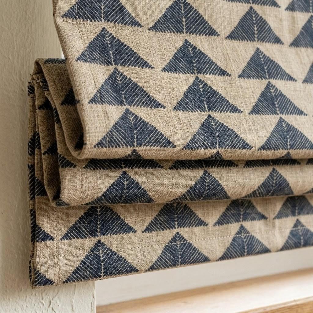 Black Beige Tribal Linen Roman Shade, Boho Geometric Corded Roman Blind, Custom Blackout Window Shade, Southwestern — image 1