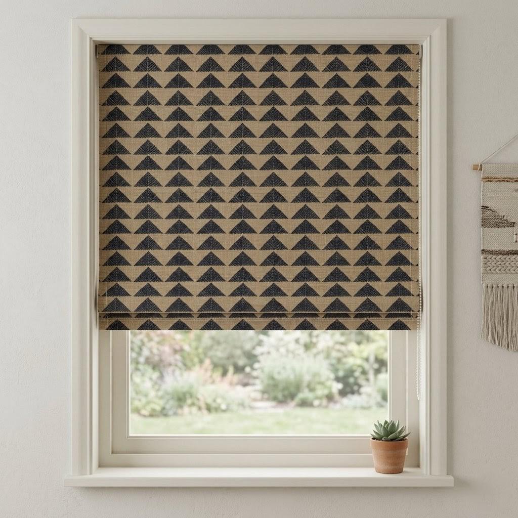 Black Beige Tribal Linen Roman Shade, Boho Geometric Corded Roman Blind, Custom Blackout Window Shade, Southwestern — image 7