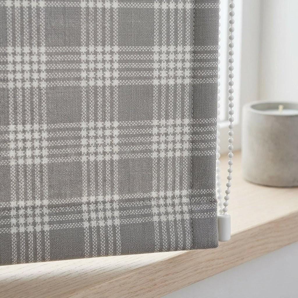 Grey Plaid Linen Roman Shade, Farmhouse Style, Custom Corded Blind — image 4