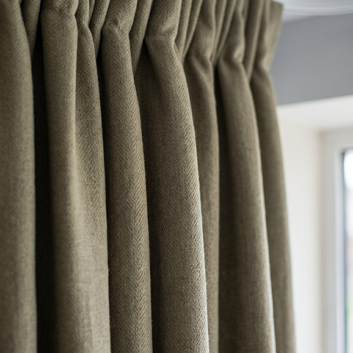 Sage Olive Herringbone Linen Curtains, Khaki Green Heavy Drapes, Rustic Farmhouse Custom Blackout or Cotton Lined — image 8