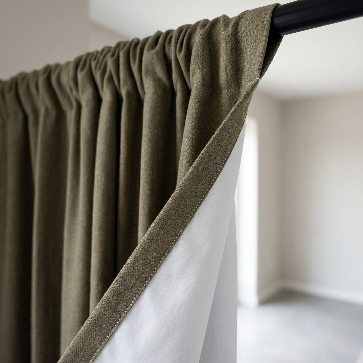 Sage Olive Herringbone Linen Curtains, Khaki Green Heavy Drapes, Rustic Farmhouse Custom Blackout or Cotton Lined — image 9