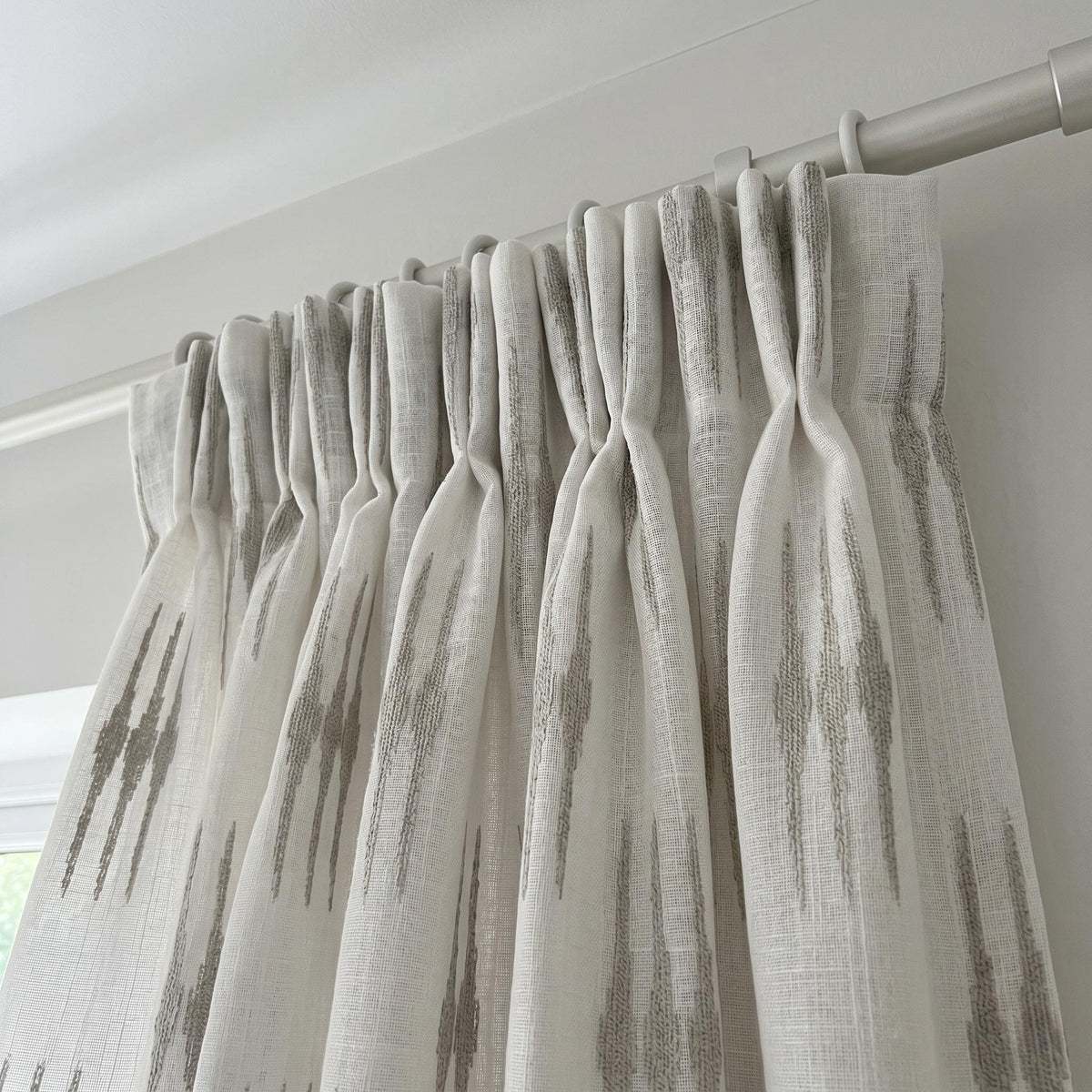 White Linen Sheer Curtains, Light Gray Embroidered Drapes, Custom Size Privacy Curtains for Living Room Bedroom — image 9