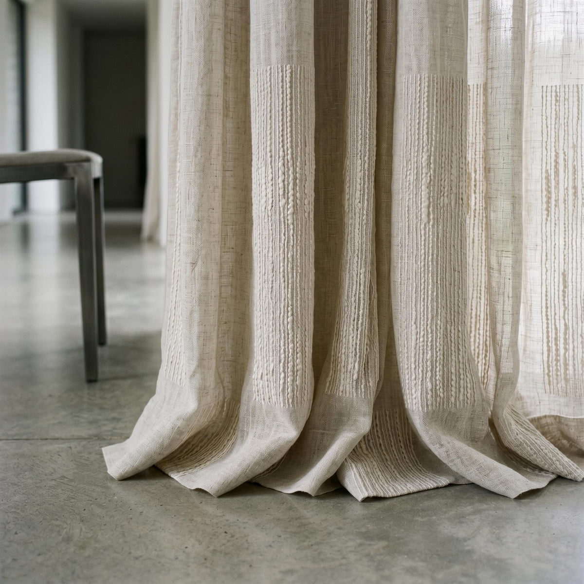 Oatmeal Pure Linen Sheer Curtains, Cream Embroidered Drapes, Geometric Textured Privacy Panels, Custom Neutral Window Panels — image 8