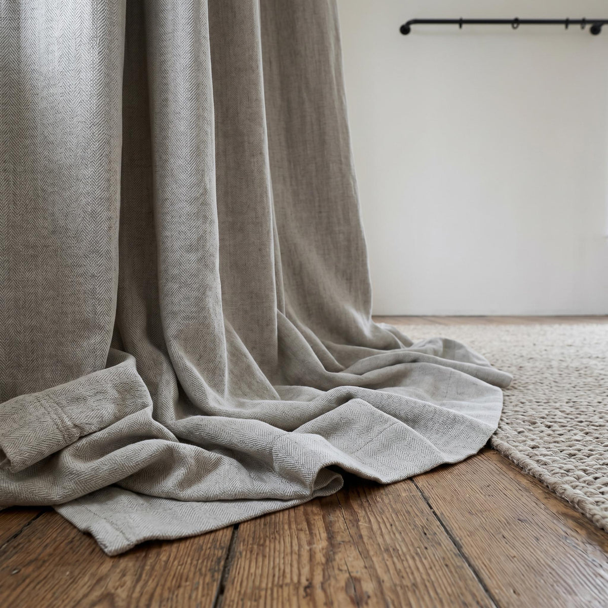 Light Greige Linen Herringbone Curtains, Heavy Natural Grey Drapes, Custom Blackout or Cotton Lined Panels — image 6